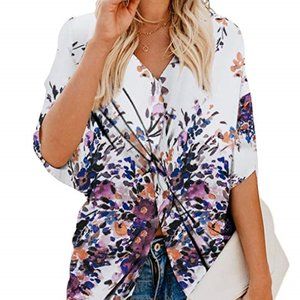 Floral Blouse w/ Short Sleeve V Neck Twist CUTE!!